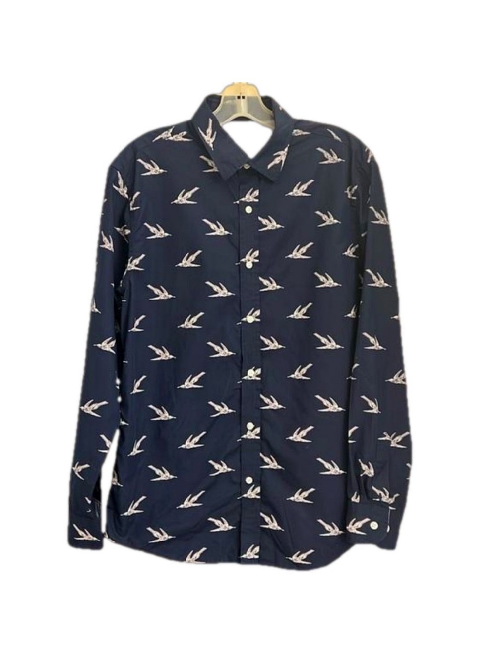 Banana Republic Navy Poplin Birds Long Sleeve Slim Fit Shirt. Size Medium
